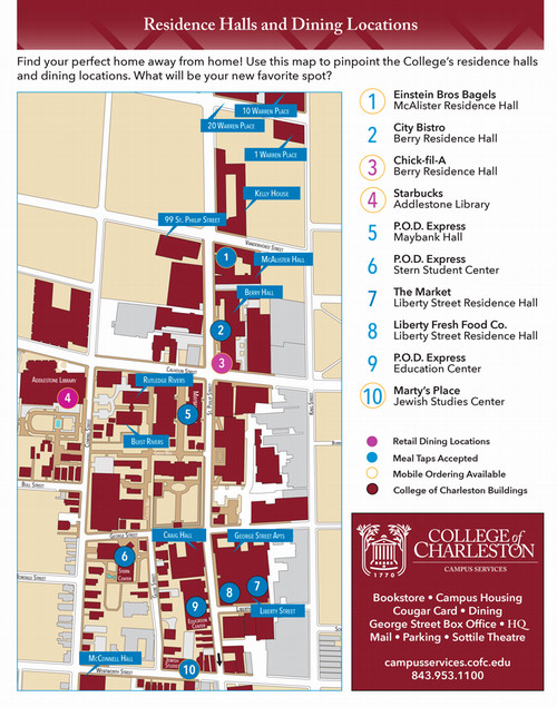 map showing residence halls and dining locations